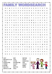 English Worksheet: FAMILY - WORDSEARCH