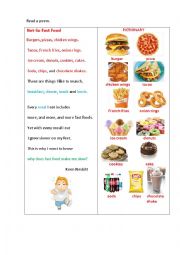 English Worksheet: NOT-SO FAST FOOD ( a poem + qurstions)
