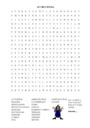 English Worksheet: AT THE CINEMA -WORDSEARCH