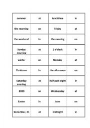 Dominoes Prepositions of time 