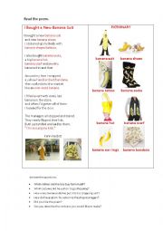 English Worksheet: I BOUGHT A NEW BANANA SUIT (a poeem + qestions)
