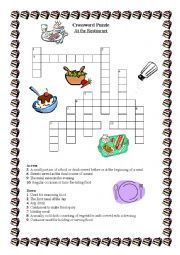 English Worksheet: Crossword Puzzle - At the Restaurant