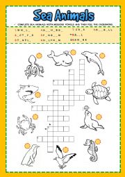 English Worksheet: Sea Animals - Crossword