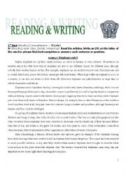 English Worksheet: Readind, writing and grammar practice for intermediate ESL students