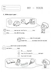 English Worksheet: Possessive Adjectives My - Your
