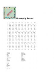 English Worksheet: Monopoly Terms Word Search