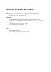 English Worksheet: Class Debate Topic War: Conscription vs Volunteering