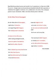 English Worksheet: ON THE THIRTY THIRD OF JANUAUGUST ( a poem + a writing task)