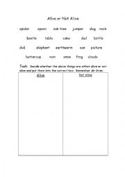 English Worksheet: LIVING AND NON LIVING THINGS