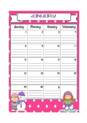 English Worksheet: 2016-2017: My school calendar JANUARY-APRIL