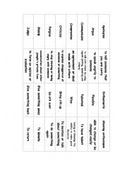 English Worksheet: Phrasal verbs + qualities memory game