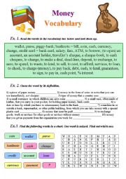 money matters vocabulary exercises esl worksheet by ann85