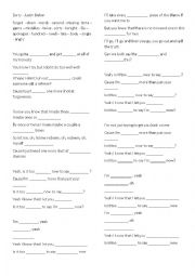 English Worksheet: music class - sorry by justin bieber
