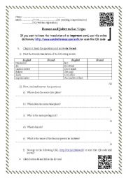 Romeo and Juliet in Las Vegas reading worksheet #2 (chapter 1 and 2)