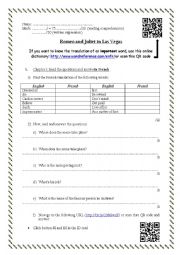 English Worksheet: Romeo and Juliet in Las Vegas reading worksheet #2 (chapter 1 and 2)