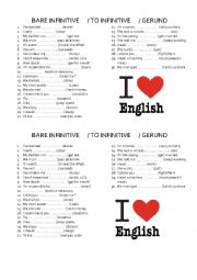 English Worksheet: Bare infinitive, to infinitive or gerund