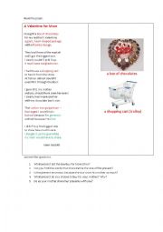 English Worksheet: A VALENTINE FOR MOM (a poem + questions)