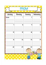 English Worksheet: 2016-2017: My school calendar MAY-JUNE