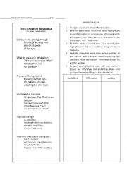 English Worksheet: Marking A Poem