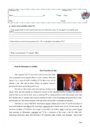 English Worksheet: Test about the excessive use of TV by kids