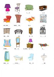 English Worksheet: Furniture missing letters