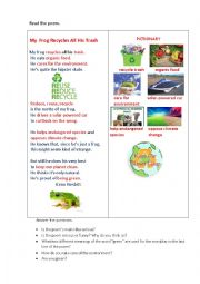 English Worksheet: MY FROG (a poem+ questions)