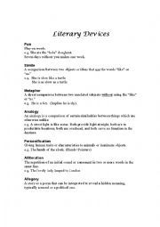 English Worksheet: Literary Devices