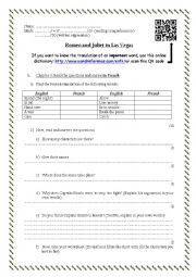 English Worksheet: Romeo and Juliet in Las Vegas reading worksheet #3 (chapter 3 and 4)