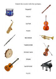 English Worksheet: Musical Instruments Matching Activity