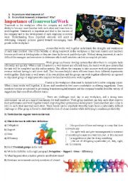 English Worksheet: Text:Importance of Teamwork at Work 