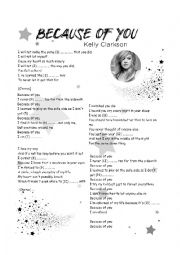 English Worksheet: Song: Because of you - Kelly Clarkson