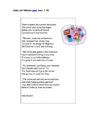 English Worksheet: poem: Welcome Back to School 