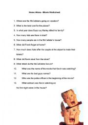 English Worksheet: Home Alone - Movie Question Sheet