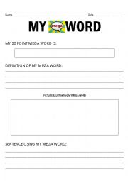 English Worksheet: My MEGA Word