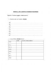 ordinal and cardinal numbers worksheet 