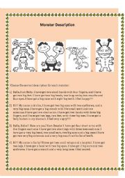 English Worksheet: Monster description - Parts of the body - Have Got