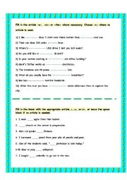 English Worksheet: articles