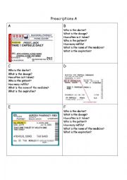 English Worksheet: reading prescription information gap