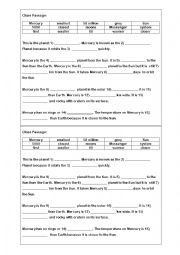 English Worksheet: CLOZE PASSAGE ON MERCURY