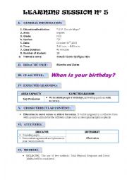 English Worksheet: Learning Sessions - Birthday