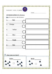 English Worksheet: Rainbow colors,writing + Math