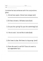 English Worksheet: Conjunctions Excersise