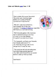 English Worksheet: poem: Welcome Back to School (revised)