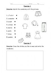 English Worksheet: Matching the vocabulary with the pictures Clothes