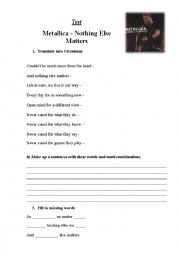 English Worksheet: Metallica Nothing else matters