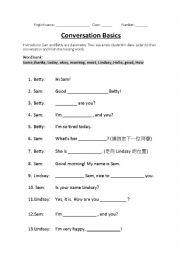 English Worksheet: Conversation Basics- Cloze activity 