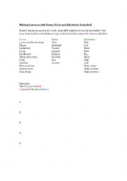 English Worksheet: Making Sentences with Nouns, Verbs and Adjectives: Basketball 