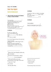 English Worksheet: See You Again Carrie Underwood