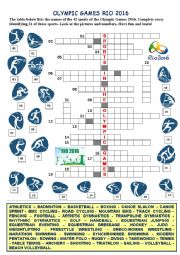 English Worksheet: CROSSWORD - OLYMPIC GAMES RIO 2016