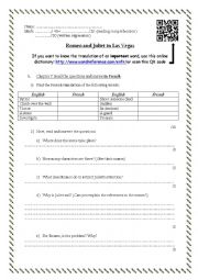 Romeo and Juliet in Las Vegas reading worksheet #5 (chapter 7 and 8)